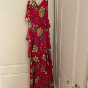 Red formal Aidan Mattox printed ruffle dress